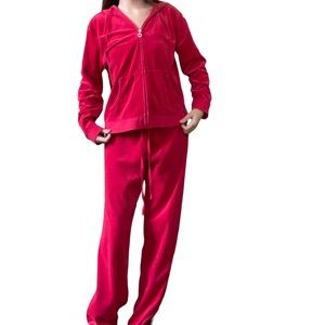New York and Company Hot Pink Y2K Barbiecore Mcbling Velour Track Suit